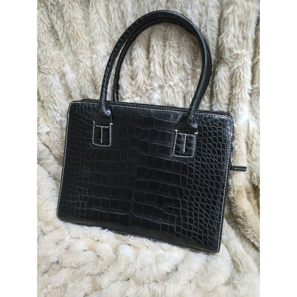 Vintage Tommy Hilfiger Faux Croc Purse Satchel Handbag Black Crocodile Bag